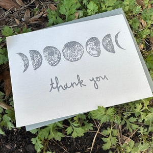 MOON PHASE Thank You Letterpress Greeting Card, Handmade Stationery, Phases of the Moon, Moon Lover, Astrology, Full Moon, New Moon, Thanks image 2