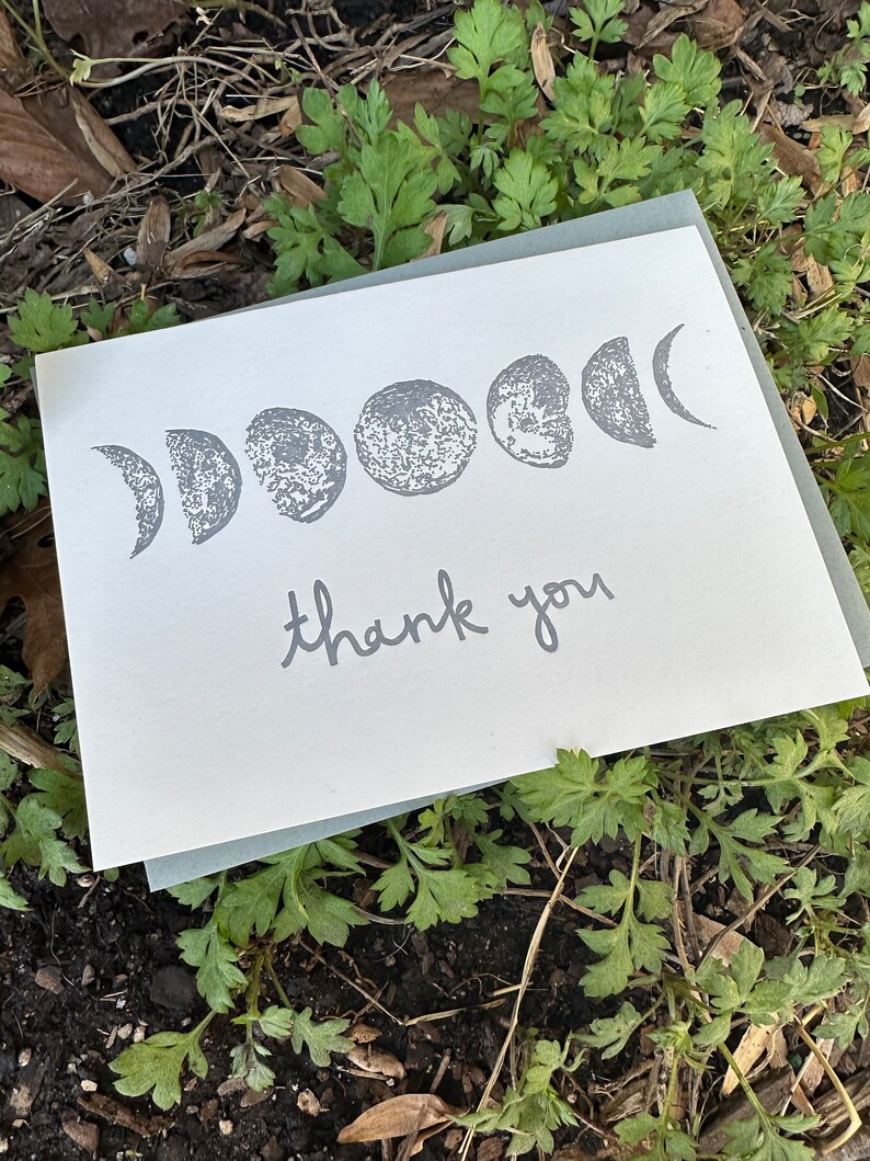 MOON PHASE Thank You Letterpress Greeting Card, Handmade Stationery, Phases of the Moon, Moon Lover, Astrology, Full Moon, New Moon, Thanks image 2