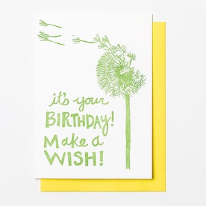 DENTE DE LEÃO DESEJA ANIVERSÁRIO / Cartão tipográfico / Cartões de aniversário tipográfico / Artigos de papelaria tipográfico / Aniversário de primavera / Cartão de flores