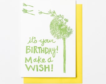 DANDELION WISH BIRTHDAY / Letterpress Greeting Card / Letterpress Birthday Cards / Letterpress Stationery / Spring Birthday / Flower Card