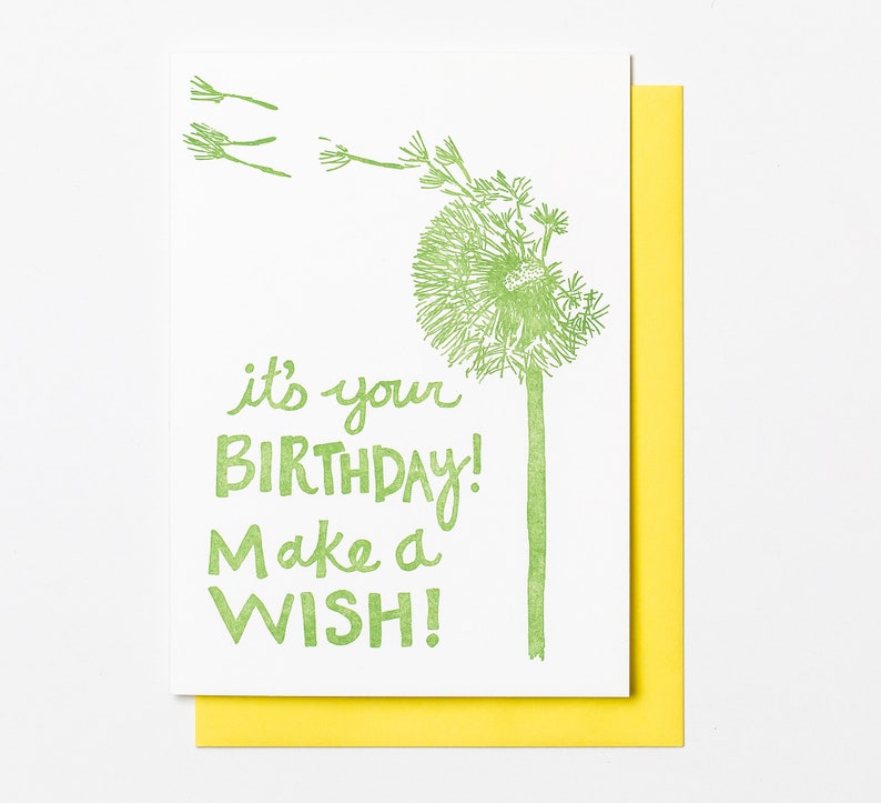 DANDELION WISH BIRTHDAY / Letterpress Greeting Card / Letterpress Birthday Cards / Letterpress Stationery / Spring Birthday / Flower Card image 1