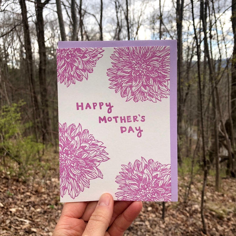 MOTHER'S DAY CARD, Letterpress Greeting for Mom, Nature, Garden, Dahlia, Floral, Elegant, Sweet, Botanical, Hand-drawn, Gardener, Southern image 2