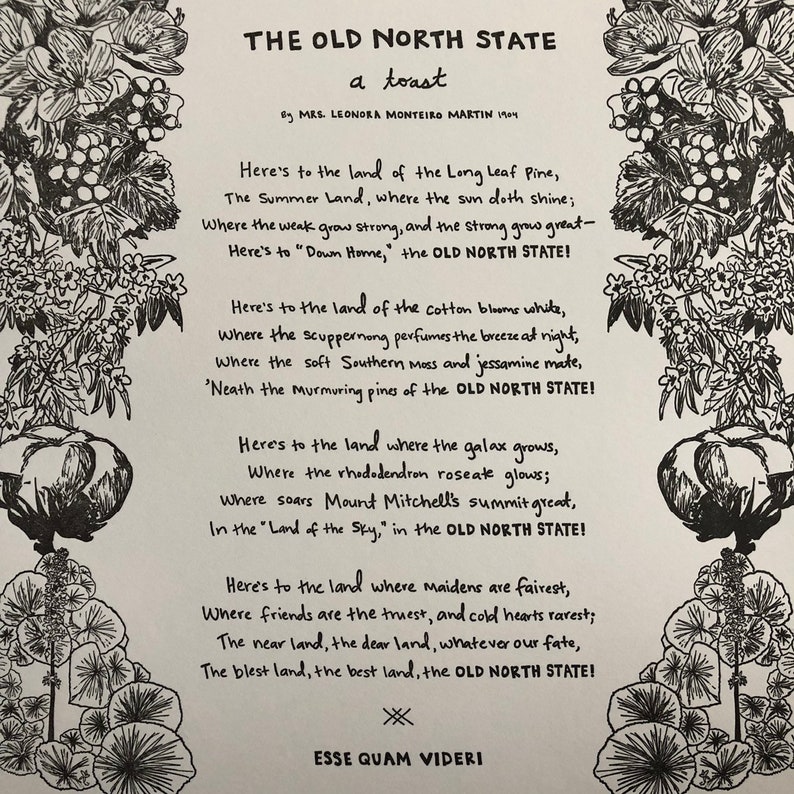 The OLD NORTH STATE North Carolina Toast Large Letterpress Etsy