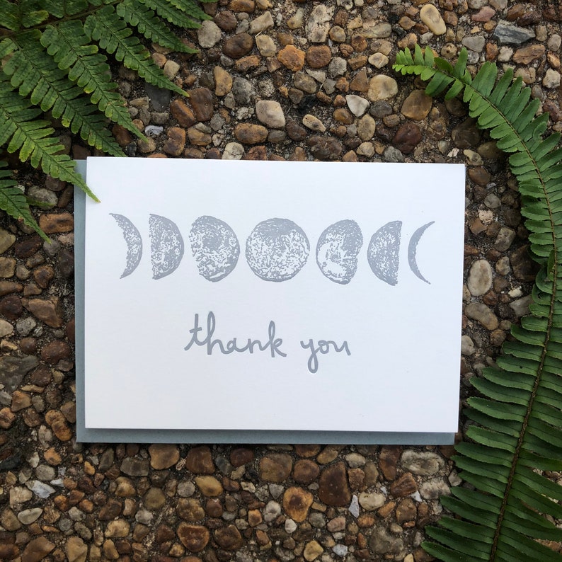 MOON PHASE Thank You Letterpress Greeting Card, Handmade Stationery, Phases of the Moon, Moon Lover, Astrology, Full Moon, New Moon, Thanks image 3