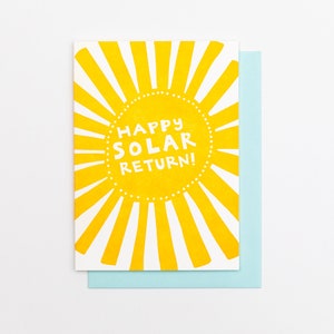 HAPPY SOLAR RETURN verjaardagskaart, boekdruk groet, zomer, astrologie, levendig,