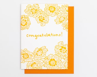 COREOPSIS CONGRATULATIONS CARD, Hand Drawn Floral, Wildflower Congrats, Summer Flower Card, Golden Botanical, Wedding Card, Baby, New Job