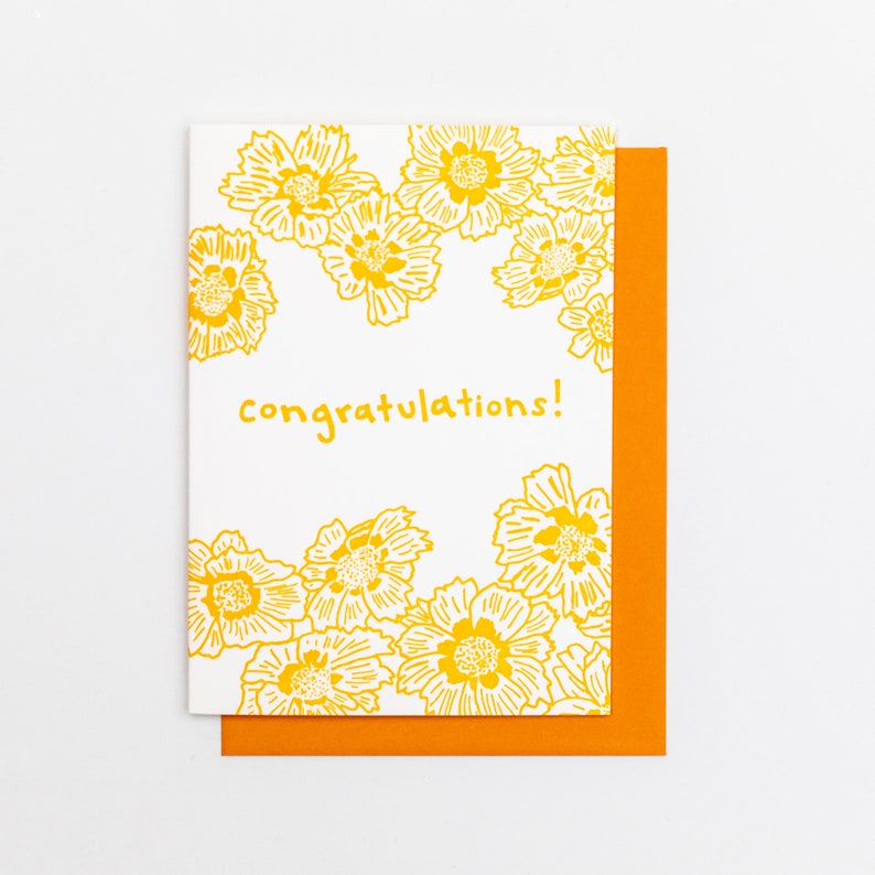 COREOPSIS CONGRATULATIONS CARD, Hand Drawn Floral, Wildflower Congrats, Summer Flower Card, Golden Botanical, Wedding Card, Baby, New Job image 1