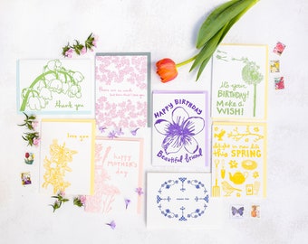 SPRING BUNDLE, Letterpress Card Set, Colorful Cheerful Earnest, Fun Pack, Floral, Easter, Mothers Day,