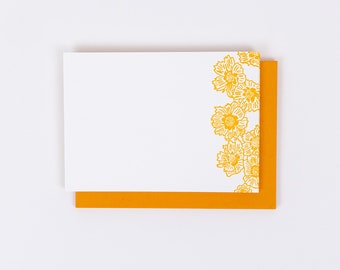 Coreopsis Letterpress Notecard Set of 10 – Floral Botanical Cotton Stationery