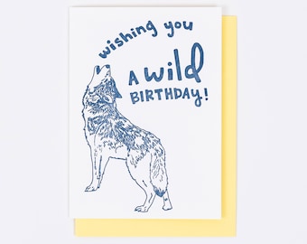 Wolf Birthday Card – Hand Drawn Letterpress Animal Birthday Card for Kids
