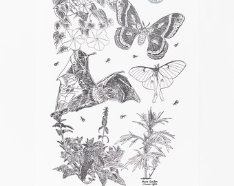 MOON GARDEN Large Letterpress Art Print Poster