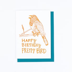 PRETTY BIRD GEBURTSTAG, Buchdruck Grußkarte, alles Gute zum Geburtstag hübscher Vogel, schrulliger wunderlicher Spaß Geburtstag, Freundin, Vogelbeobachter, Vogelbeobachter