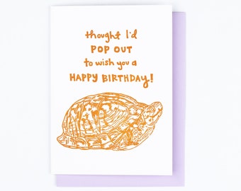 TURTLE BIRTHDAY CARD, Hand Drawn Animal, Box Turtle, Woodland Critter, Nature, Letterpress, Quirky, Cheerful, Sweet, Fun, All ages, Kids