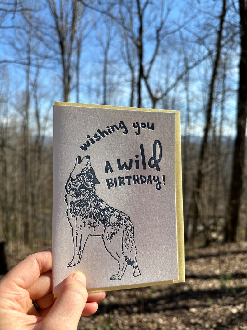 Wolf Birthday Card – Hand Drawn Letterpress Animal Birthday Card for ...