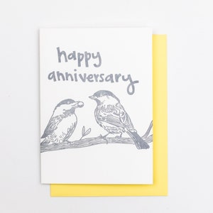 CHICKADEE VERJAARDAGSKAART / Bird Letterpress Anniversary Card / Dwergpapegaaien / Happy Anniversary Card / Bird Love Card