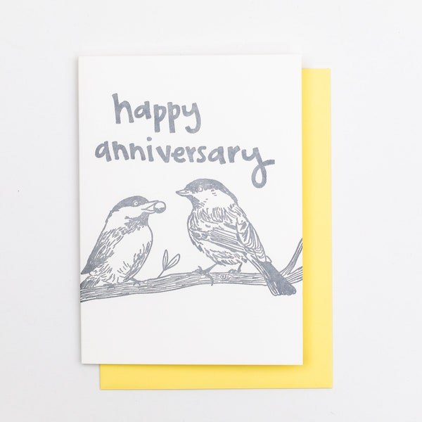 CHICKADEE ANNIVERSARY CARD / Bird Letterpress Anniversary Card / Lovebirds / Happy Anniversary Card / Bird Love Card