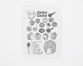CHOW CHOW Recipe Card Letterpress Art Print for Foodies