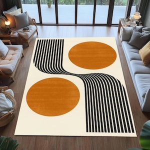 Alfombra abstracta moderna con círculos naranjas, lavable, antideslizante, para salón, estilo retro minimalista, decoración moderna, regalo
