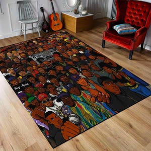 Hip Hop Legends Rug, Colorful Washable Non-Slip Carpet, Rap Icon Art Floor Mat, Urban Street Style Decor, Music Lover Gift, Gift