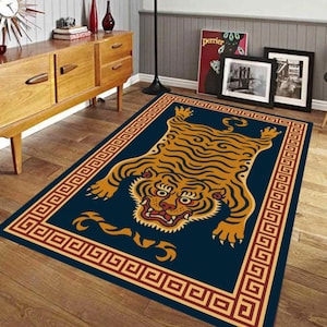 Tiger Rug, Washable Non Slip Carpet, Bold Animal Print Area Rug, Oriental Style Tiger Mat, Living Room Statement Floor Decor, Gift