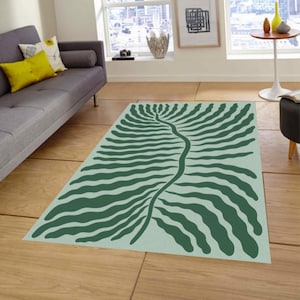 Modern Green Leaf Pattern Rug, Washable,Non-Slip Area Rug, Botanical Style Carpet for Living Room, Nature-Inspired Decor,Soft Floor Mat,Gift