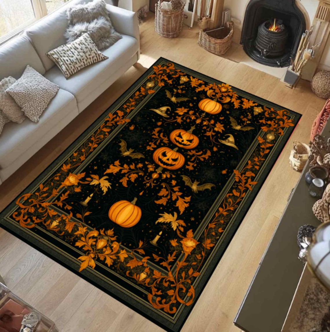 Halloween Pumpkin Rug, Gothic Spooky Carpet, Washable Non Slip ...