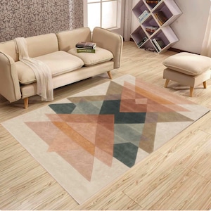 Modern Geometric Pattern Rug, Washable, Non-Slip Soft Floor Mat, Minimalist Abstract Carpet, Neutral Living Room Decor, Boho Style Rug,Gift