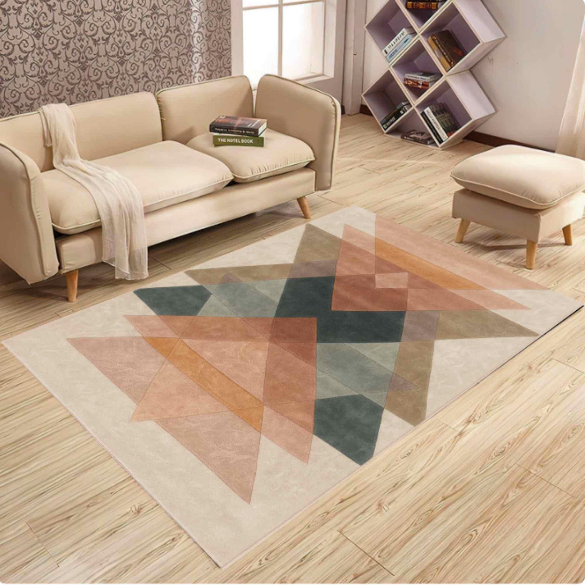 モダンな幾何学模様のラグ、洗える、滑り止めソフトフロアマット