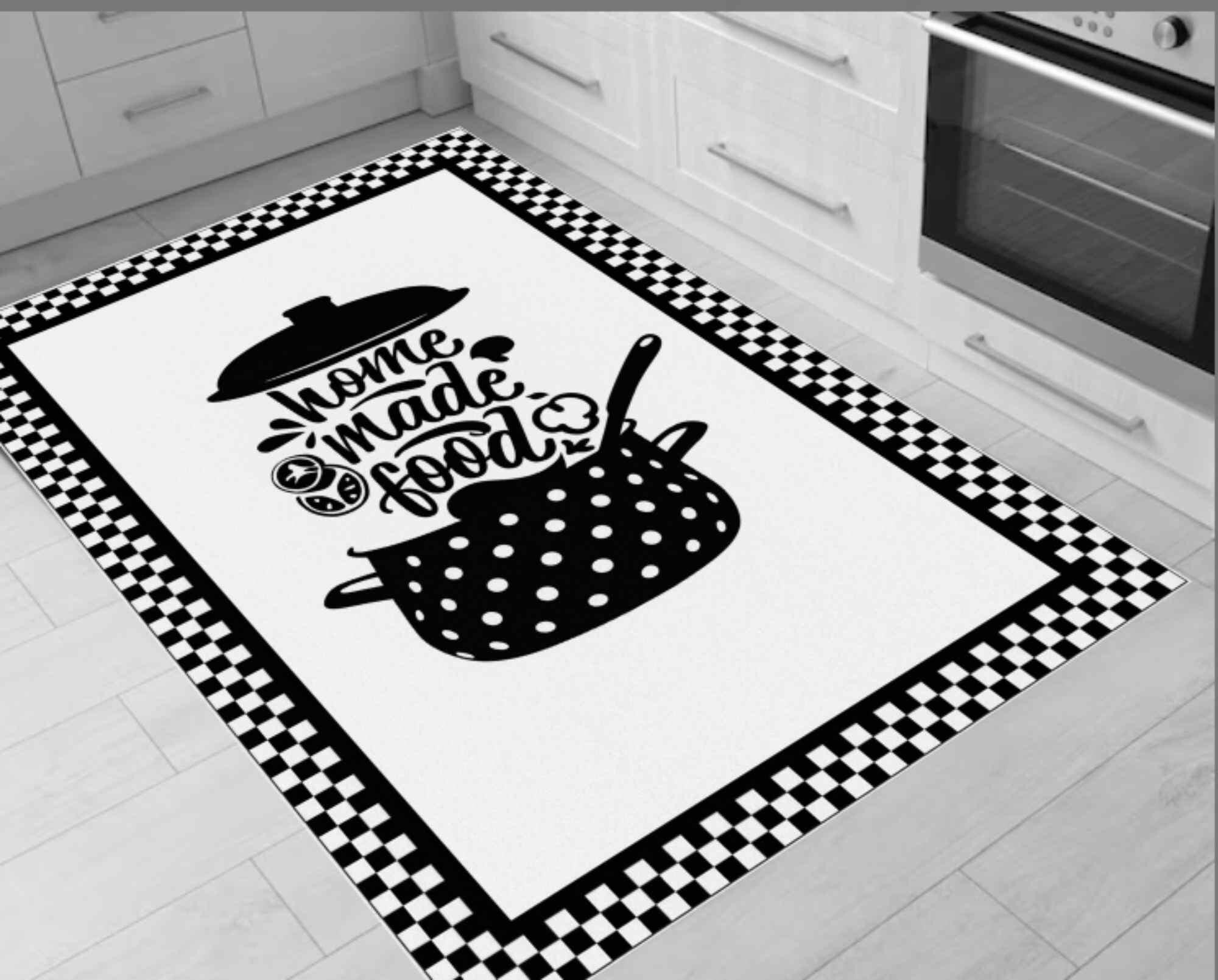 Black White Checkered Kitchen Rug With Homemade Food Pot Design ...
