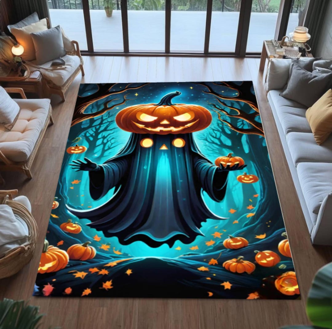 Pumpkin Ghost Halloween Rug, Spooky Forest Glow Mat, Washable Non Slip ...