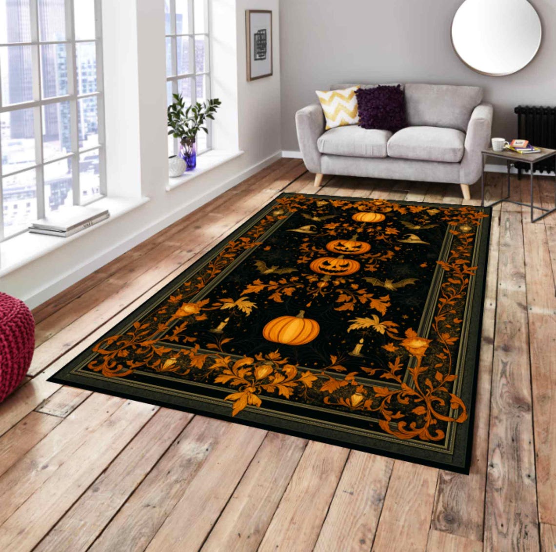 Halloween Pumpkin Rug, Gothic Spooky Carpet, Washable Non Slip ...