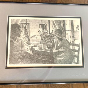 1970s California Noir Sketch Print: Girl in Cafe, Signed Limited Edition