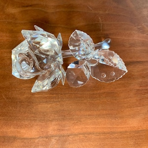 Vintage Swarovski Crystal Rose Figurine: Retired Clear Crystal Flower (3.5&quot;W x 2&quot;H)