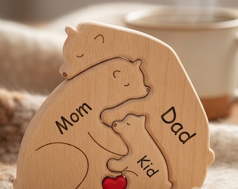 Custom Wooden Bear Family Puzzle, Personalized Hugging Bear Name Puzzle, Baby Name Puzzle, Family Keepsake, Nursery Decor