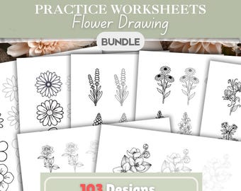 Flower Drawing Practice Worksheets | Trace & Draw Floral Workbook | Beginner to Advanced | Learn to Draw Flowers | Printable PDF #360