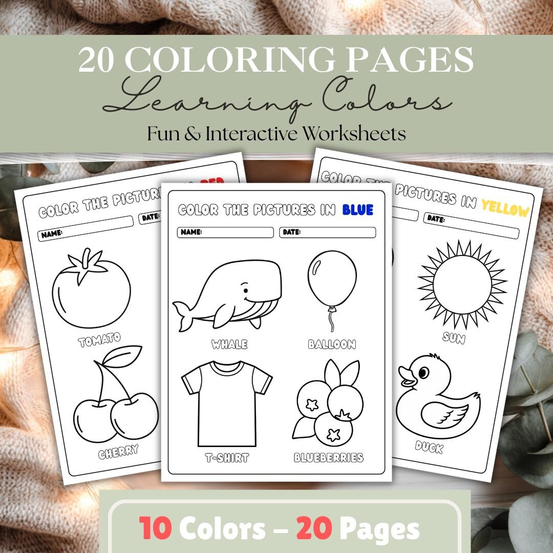 Learning Colors Coloring Pages for Kids | 20 Color Worksheets + Bonus ...