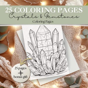 Crystals & Gemstones Coloring Pages PDF | Crystal and Gemstone Coloring Book for Adults and Teens | Spiritual and Mindful Coloring | 25Pages