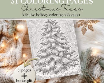 Weihnachtsbaum Malvorlagen | 31 Feiertagsbaum Designs + 3 Bonus | Ausmalbilder Weihnachten für Erwachsene & Kinder | Winter Weihnachten Printables