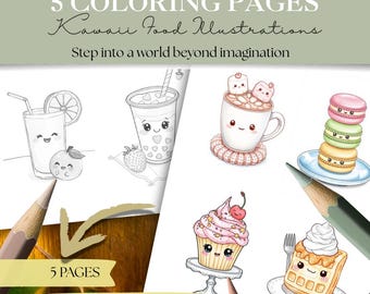 Tiny Kawaii Food Coloring Pages – 45 Cute Mini Illustrations | Boba, Desserts, Sushi, Fast Food & Breakfast |  Cute Tiny Food | Digital PDF