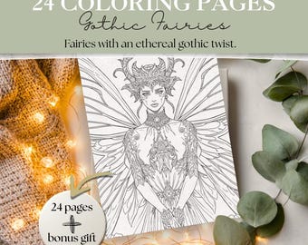 Gothic Fairy Coloring Pages | Majestic Dark Fantasy Fairy Designs | Light & Dark Versions | Adult Gothic Coloring Pages | Digital Download