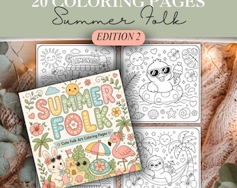 Summer Folk Coloring Pages Printable | Cute Summer Coloring Book for Kids & Adults | Bold Easy Beach and Tropical Coloring Pages PDF #378