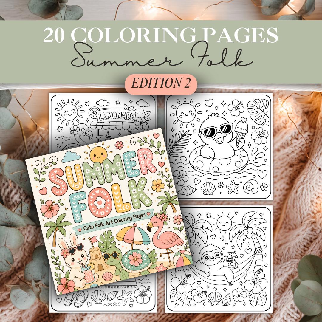 Summer Folk Coloring Pages Printable | Cute Summer Coloring Book fo…
