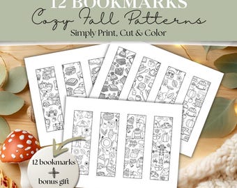 Printable Coloring Bookmarks | Color Your Own Bookmarks | Cozy Fall Pattern Bookmarks to Color | Autumn DIY Bookmark Coloring Pages | PDF