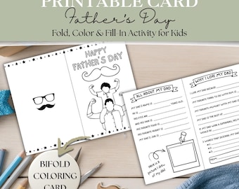Father’s Day Coloring Card Printable | Fold, Color & Fill-In Activity for Kids | All About My Dad Questionnaire | DIY Father’s Day Card #3