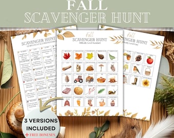 Fall Scavenger Hunt Printable for Kids | Autumn Adventure Game | 3 Levels + Bonus Trivia & Coloring Page | Classroom Family Activity
