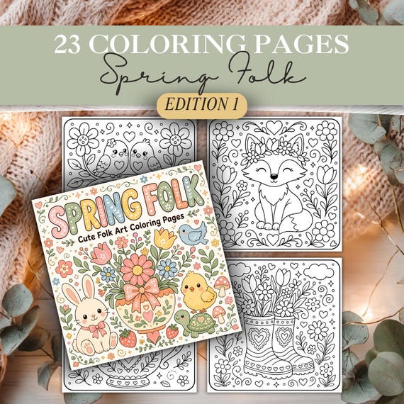 Spring Folk Coloring Pages Printable | Cute Folk Art Coloring Book for Kids & Adults | Bold Easy Spring Animal Coloring Pages PDF #377