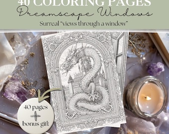 Dreamscape Window Coloring Pages | 40 Surreal Window Scenes + 3 Tree-of-Life Bonus | Light & Dark Editions | Fantasy Adult Coloring Book PDF