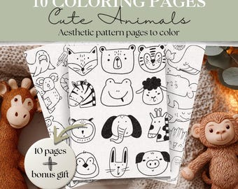 Cute Animal Coloring Pages Printable | Kids Pattern Coloring | Easy Animal Doodle Coloring Pages for Kids & Adults | Instant Download #346