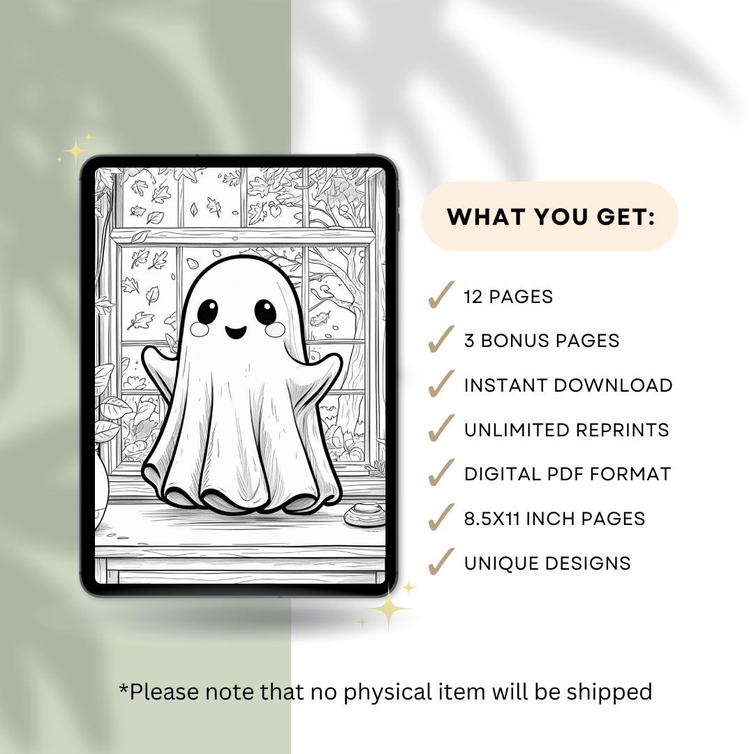 Cute Ghost Coloring Pages for Kids | 12-page Halloween Coloring Book ...