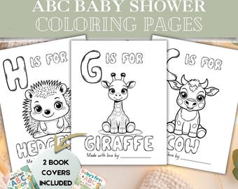 ABC Baby Shower Coloring Book | Baby's First ABC Book | Cute Animal Theme Alphabet Book | Baby Shower Game Activity | Guest Book Keepsake